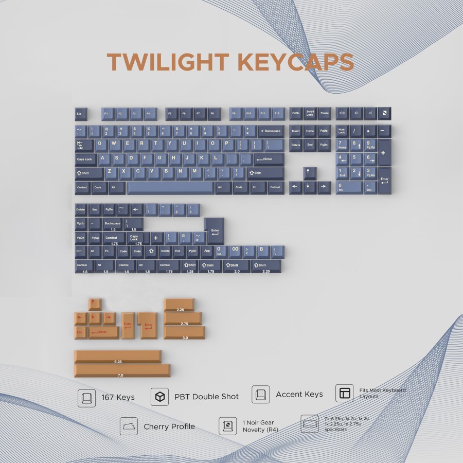 Noir Twilight PBT Double-shot Keycaps 167 Set Cherry Profile