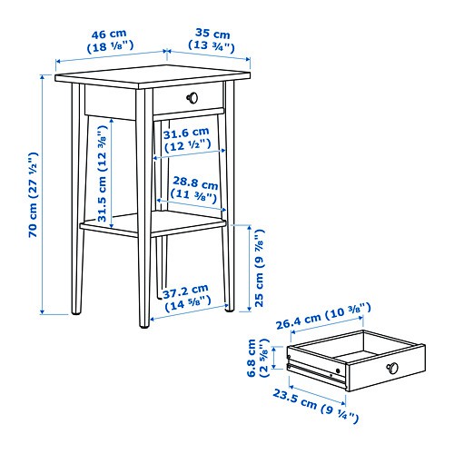 HEMNES Meja samping tempat tidur hitam cokelat / putih 46x35 cm