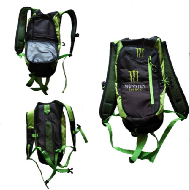 Tas punggung custom racing trail cross adventure sepeda Monster energy hijau lokal