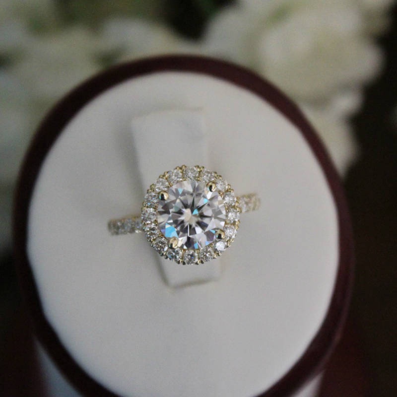 perak 925 wanita Cincin berlian bulat berlapis emas