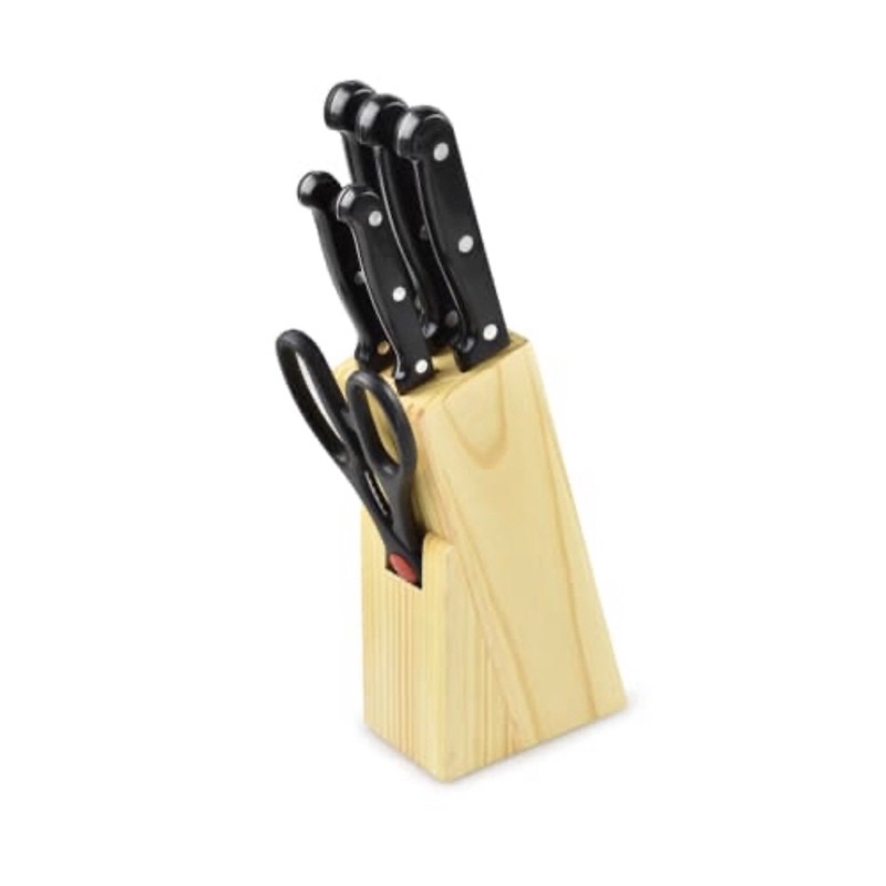 KRISCHEF PISAU DAPUR SET-7PCS HITAM/ACE KNIFE BLOCK BLACK SET/ACE PISAU DAPUR SERBAGUNA KRISCHEF