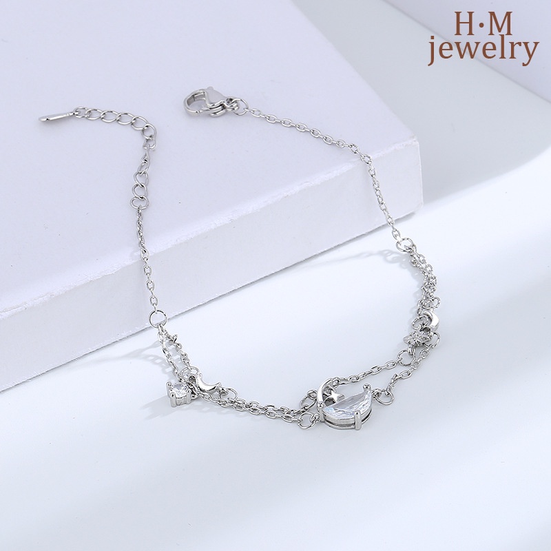 Gelang Tangan Sterling Silver 925 Model Bulan Sabit Untuk Wanita