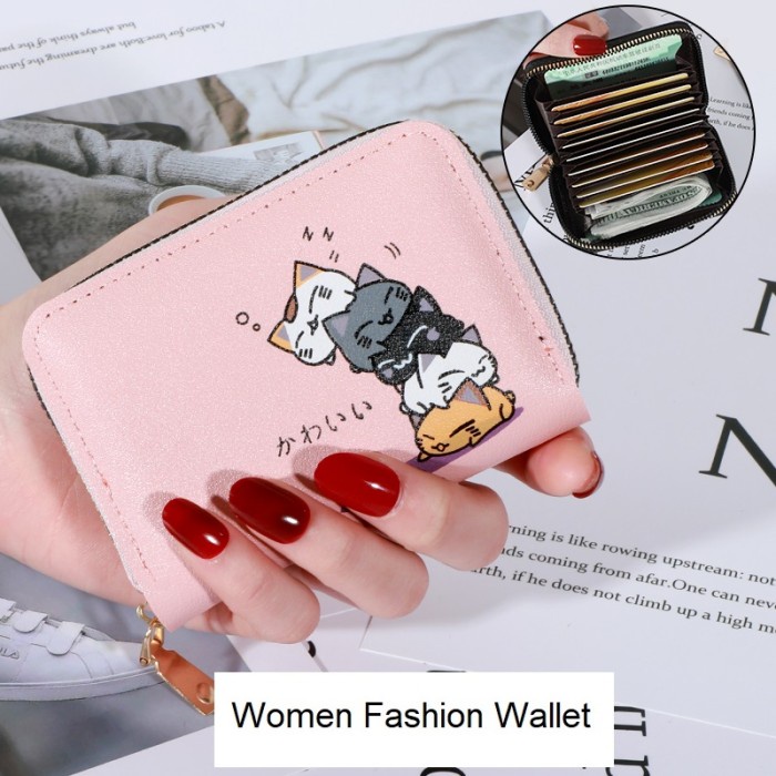 W23 Dompet Mini Wanita Kucing Lucu Cute Cat Murah Woman Koin Kartu Uang Foto Cewek Women Wallet Kecil Perempuan Kulit PU Leather Binatang Putih Hitam Panjang  Korea Pria Cowok Laki Laki Pouch Import Premium Lipat Jepang Import Tas Hadiah Cantik