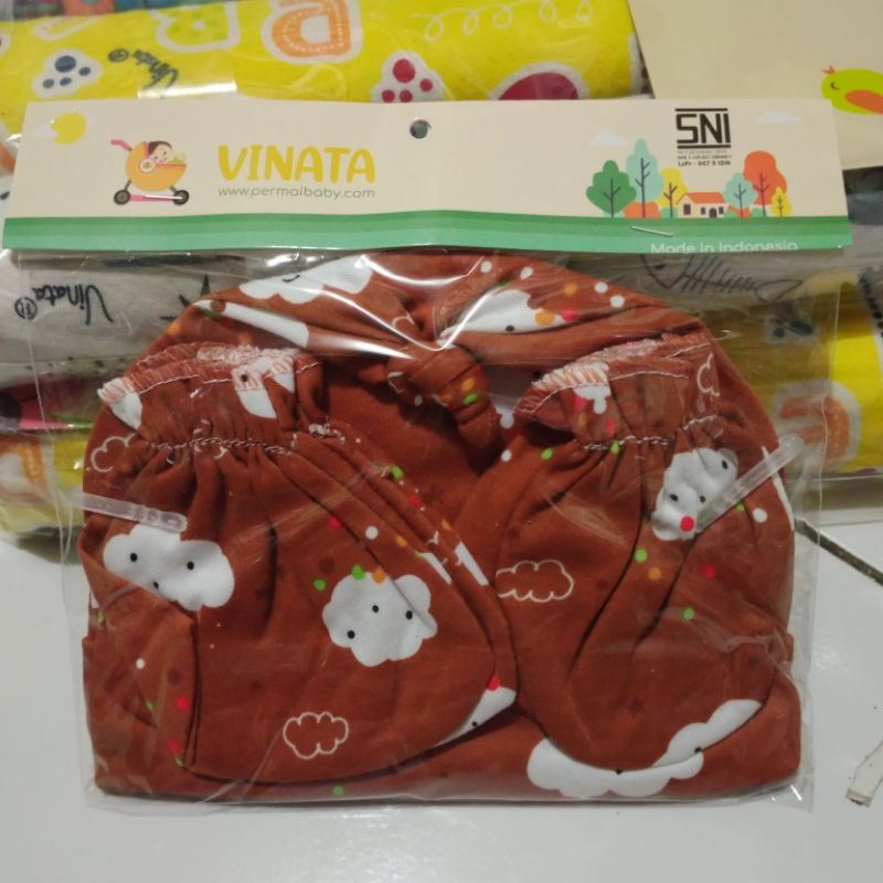 TOPI BAYI PLUS SARUNG TANGAN DAN KAKI VINATA-TOPI SET BAYI VINATA FULL PRINT-TOPI BAYI SET VINATA