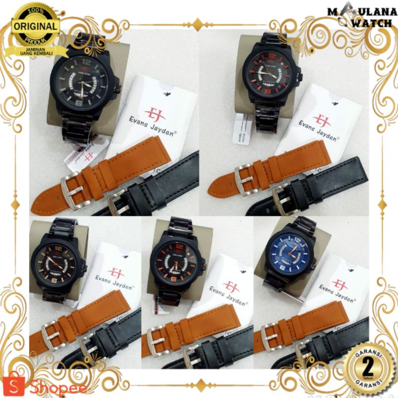 JAM TANGAN PRIA WANITA | RANTAI | KULIT | KARET | MURAH | PRIA EVANS JAYDEN 5001 ORI