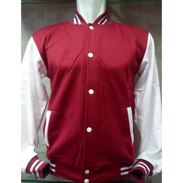 Jaket Varsity Baseball Dongker Maroon Putih - Maroon, M