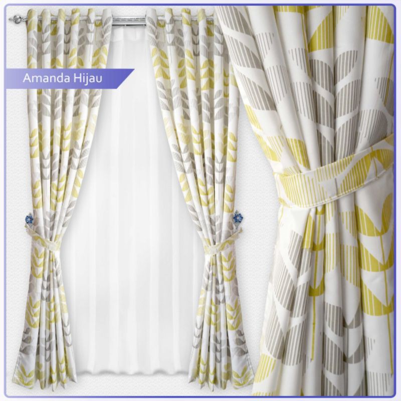 GORDEN BAHAN BRIDAL MOTIF AMANDA KUNING HIJAU / TIRAI HORDENG SEMI BLACKOUT SMOKRING DEKORASI RUMAH