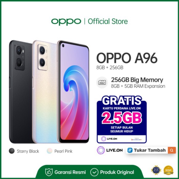 vvipsneakerss  [Tukar Tambah Live.On] OPPO A96 8/256GB - Merah Muda