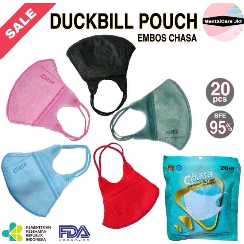 Masker Duckbill Pouch warna Pink isi 20 emboss Chasa