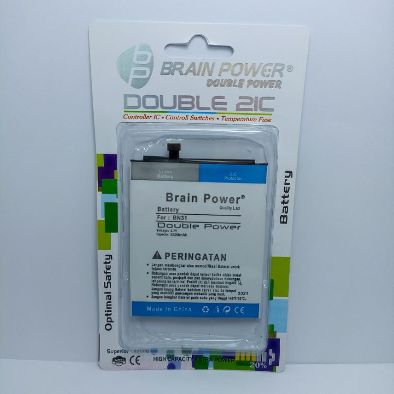 Baterai Batre Tanam Xiaomi Redmi Note 5A / Note 5A Prime / Redmi S2 / Mi A1 / Mi 5X BN31 Merk Brain Power 5800 Mah ( Garansi Uang Kembali )