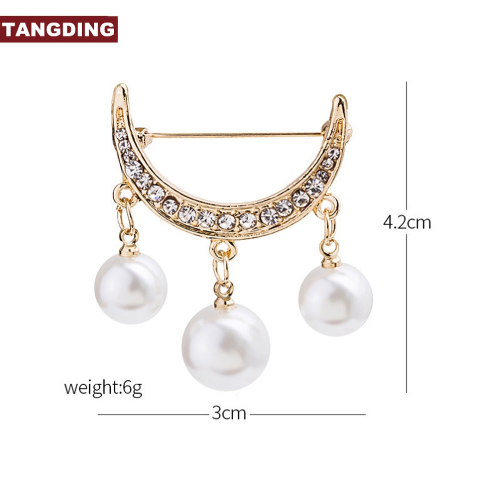 【COD Tangding】Bros Pin Desain Bulan Sabit Aksen Mutiara Berlian Serbaguna Antinaked Gaya Korea Untuk Kardigan