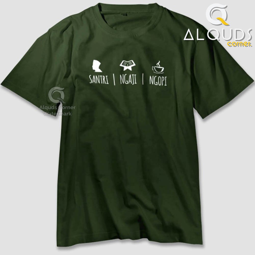 Kaos Dakwah Islami Premium SANTRI NGAJI NGOPI / Baju Distro Muslim Eksklusif / 3459-1