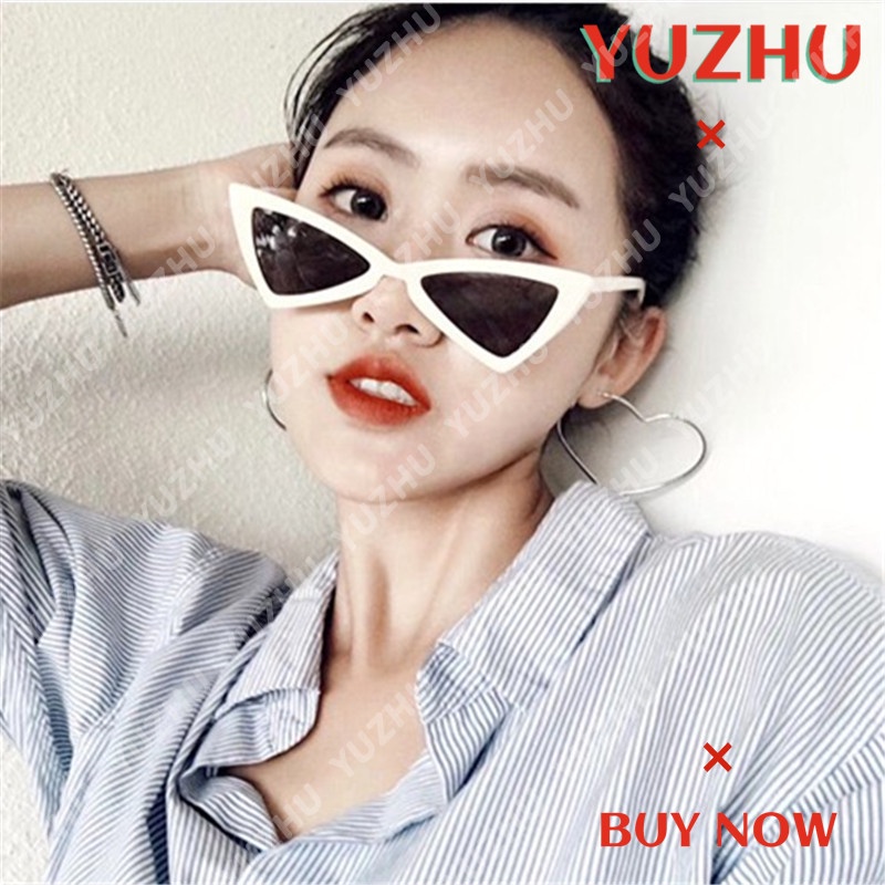 (YUZHU) Bayar di Tempat Korean Ulzzang Retro Small Cat Eye Kacamata Hitam Wanita/Pria UV400 Protection