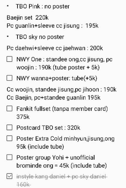 READY STOCK Wanna one TBO NWY fankit