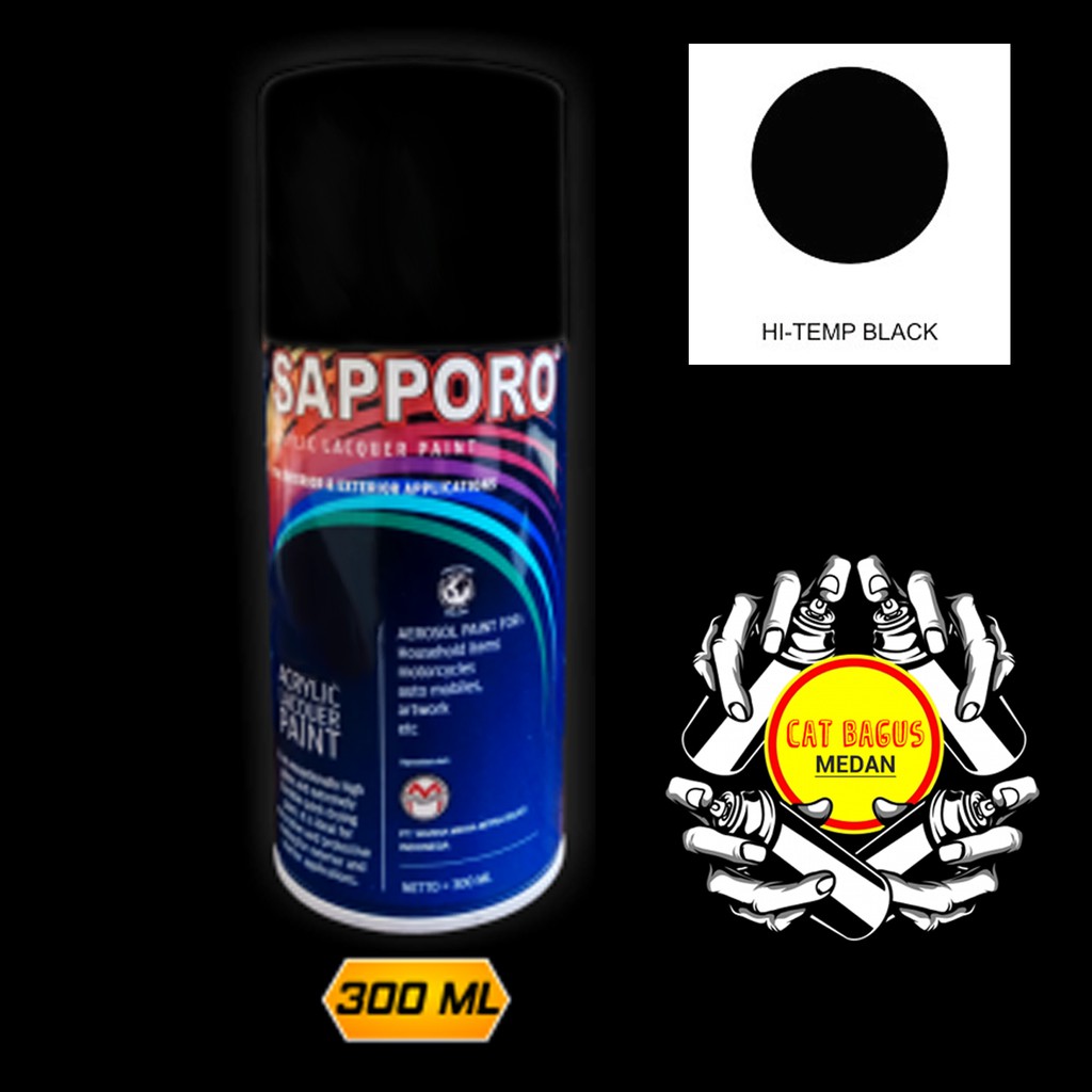 SAPPORO HI TEMP BLACK TAHAN PANAS CAT SEMPROT HT 300 ML CAT MOTOR AEROSOL PYLOX HITAM DOFF KNALPOT K