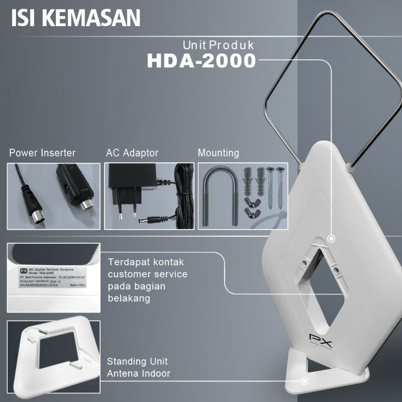 Antena TV Digital Analog Indoor outdoor Booster +Kabel 12M PX HDA-2000