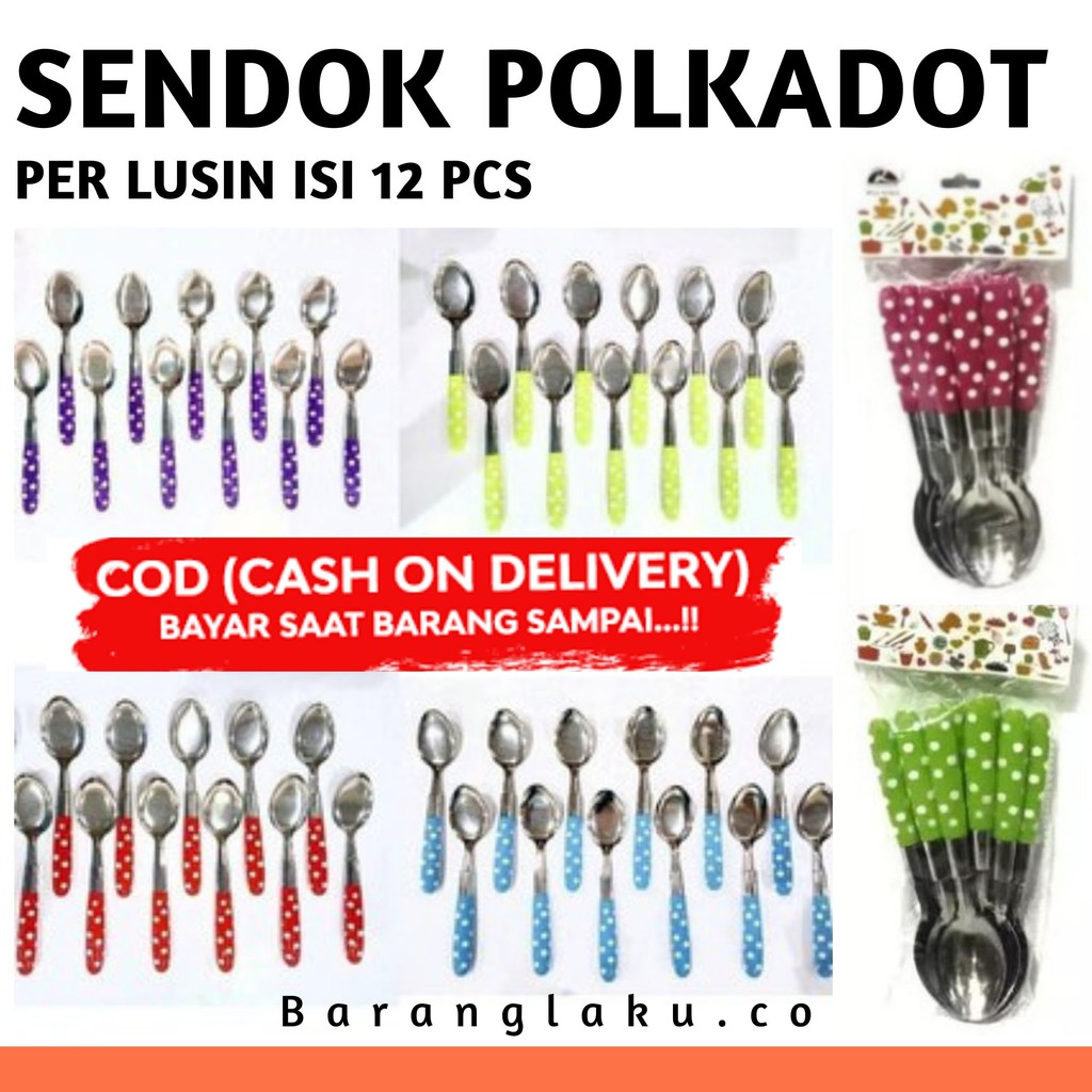 SENDOK POLKADOT LUSINAN / SENDOK WARNA WARNI 1 LUSIN MURAH / SENDOK MAKAN STAINLESS TEBAL