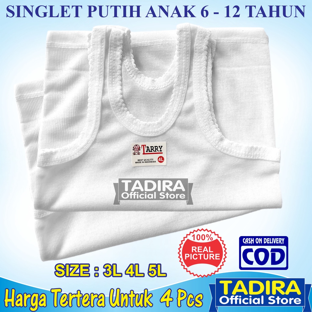 4 Pcs Kaos Dalam Anak Laki-Laki dan Perempuan Ukuran Jumbo 6 Sampai 12 Tahun Khusus Warna Putih TADIRA