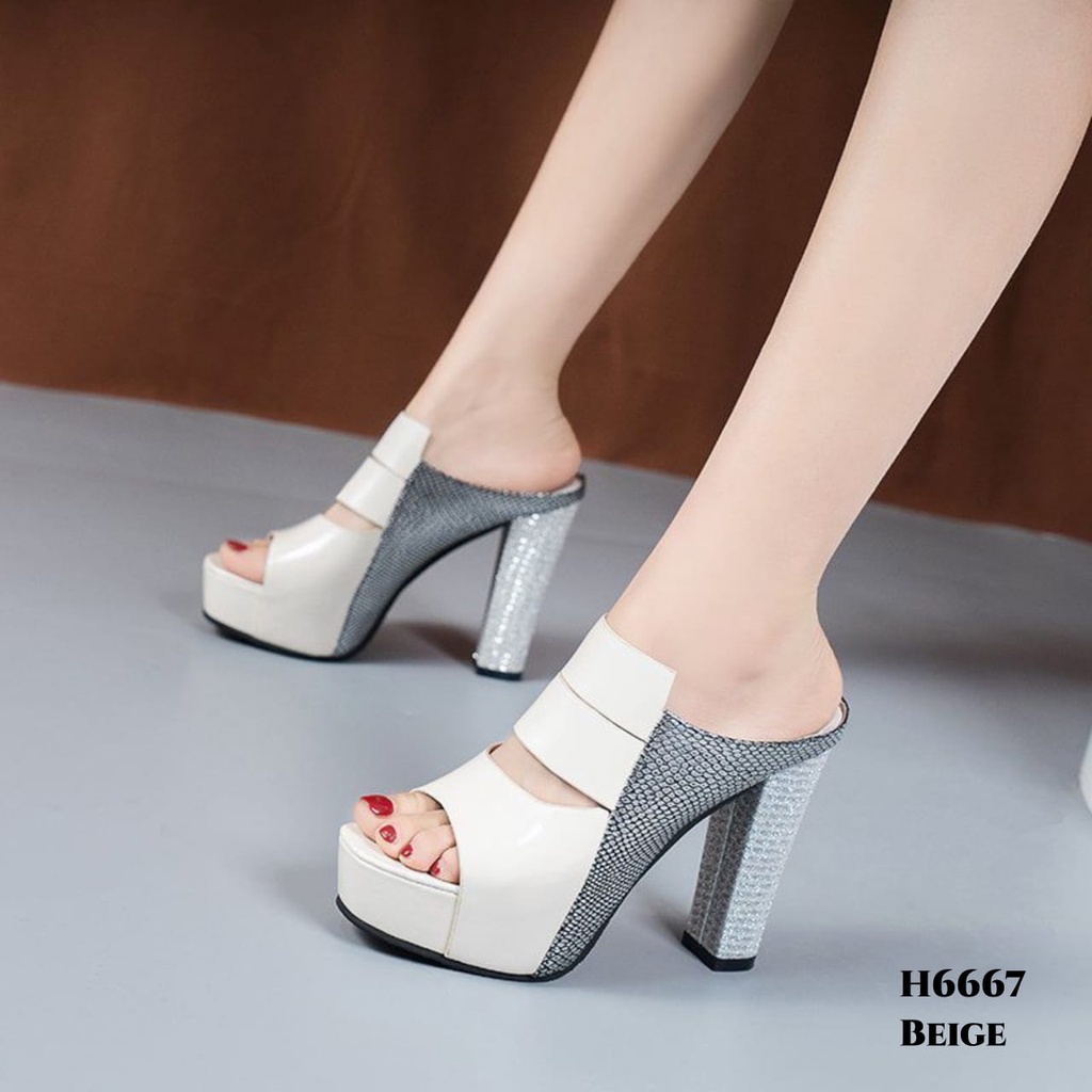 RESTOCK WYN HIGH HEELS CHUNCY PLATFORM MULES FASHION KOREA H6667