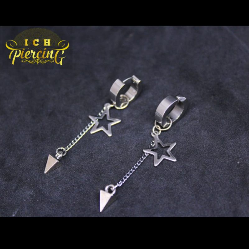 Anting Tindik Dan jepit Model Bintang Gantungan Ala Korea / Anting Style Pria Korea