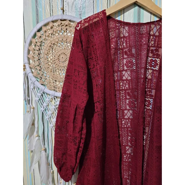 Kardigan brukat/promo long outer brukat/outer cardy wanita-Maron