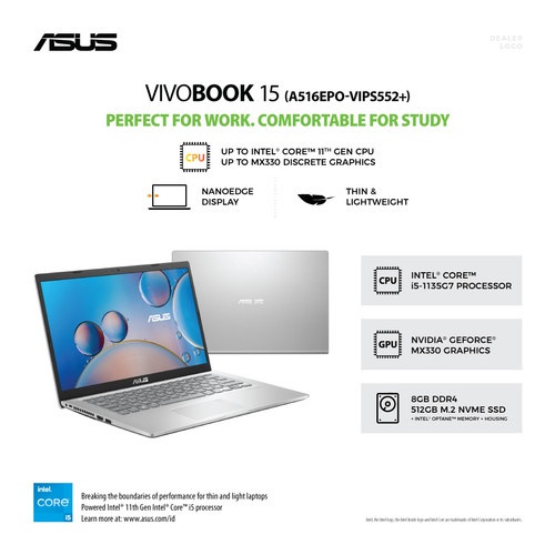 ASUS A516EPO VIPS552+ SILVER CORE i5 1135G7 8GB 512SSD 15.6"FHDPS MX3302G OHS W10