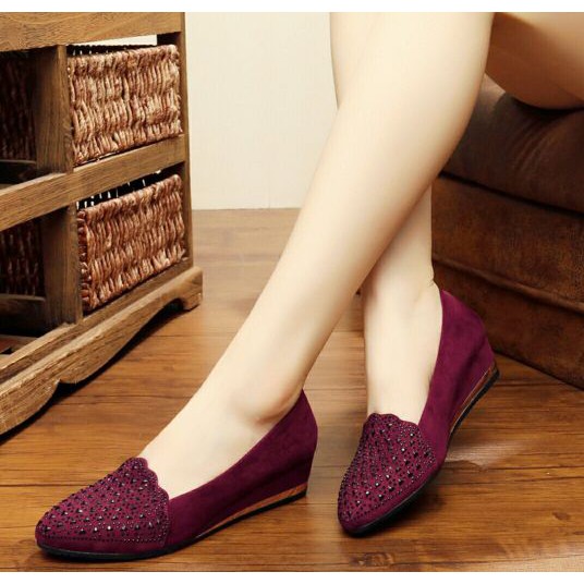 Sepatu Wedges Wanita Kulit Original Monna Vania Import Batam Keki UU934 Sepatu Wedges Js09 Maroon -