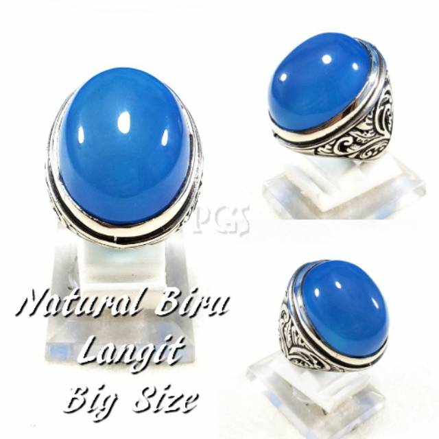 CINCIN BATU AKIK NATURAL BIRU LANGIT CHALCEDONY BIG SIZE MUMBUL BOSS TERMURAH