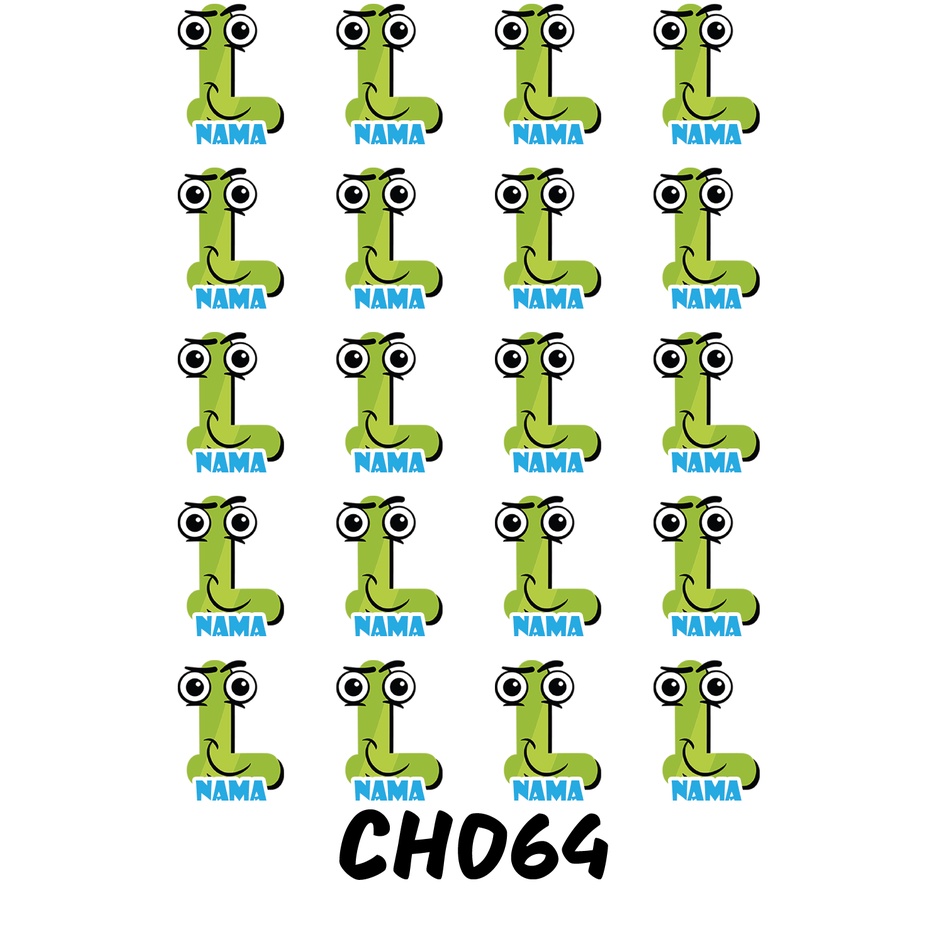 

Sticker Nama Cutting Label Waterproof Tahan Air Huruf 64 (CH064)