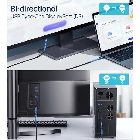 Usb 3.1 Type c to display port dp cable choetech 8k 4k 2k 165hz active two-way 1.8m Xcp-1803 - Kabel Usb-c to displayport 1.8 meter