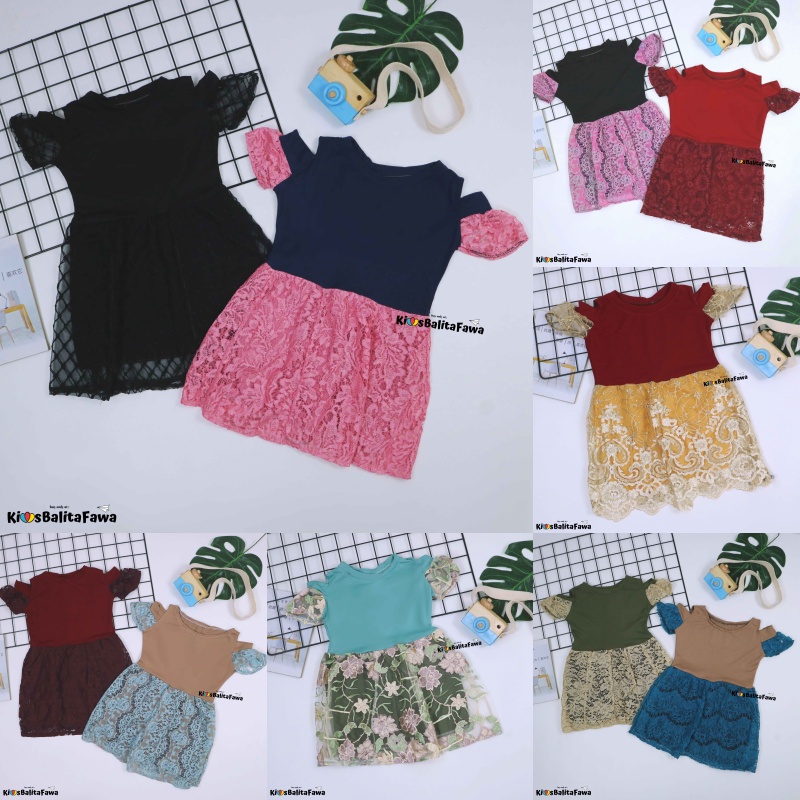 Dress Indira uk 1-2 Tahun / Dres Brukat Anak Perempuan Murah Baju Atasan Pesta Brokat Sabrina Lengan