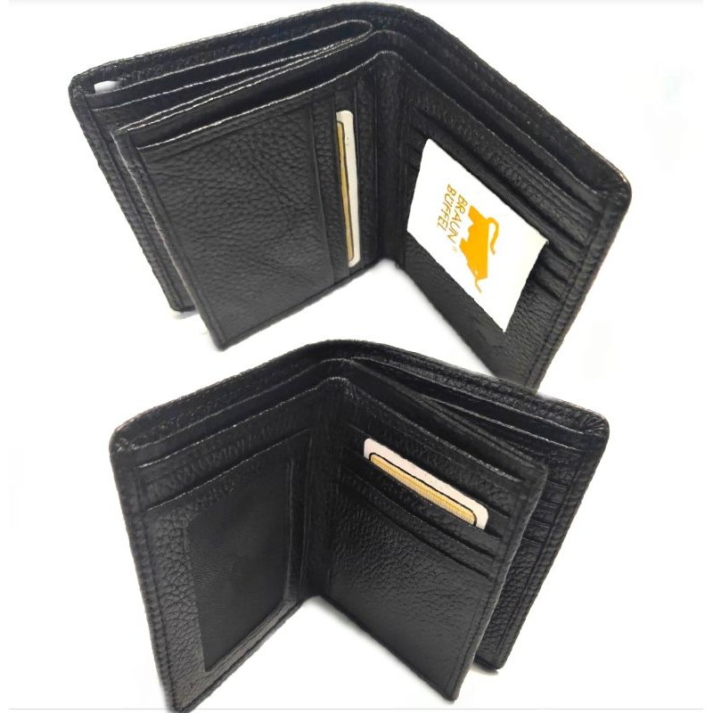 dompet lipat pria kulit asli model vertical Braun buffle 3 dimensi