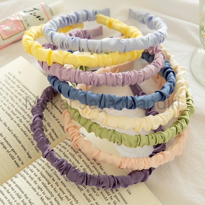 BANDO KOREA KERUT / BANDO SCRUNCHIE SATIN / HEADBAND KOREA FASHION / BENDO KOREA STYLE AKSESORIS RAMBUT WARNA PASTEL