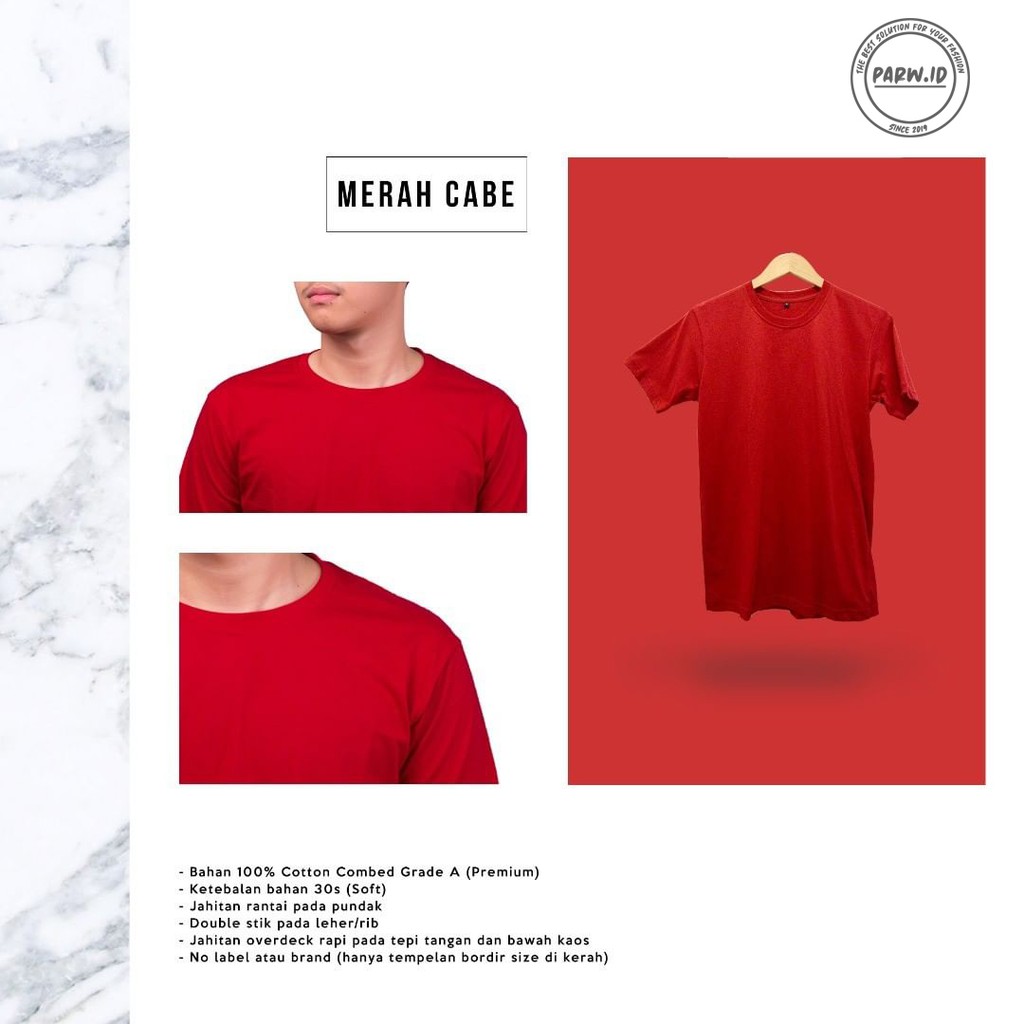 Kaos Polos / Kaos Polos 30s / Kaos Polos Pria / Kaos Polos Wanita / Kaos Merah Cabe