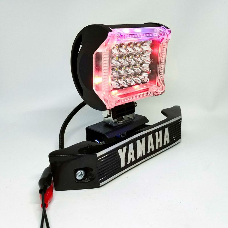 (PAKET)Lampu Depan LED 6,18,24 mata Red + Blue Plus Breket Kumis Motor Yamaha RX - KING RX-Z & RX + Special-4704 +kumis silver