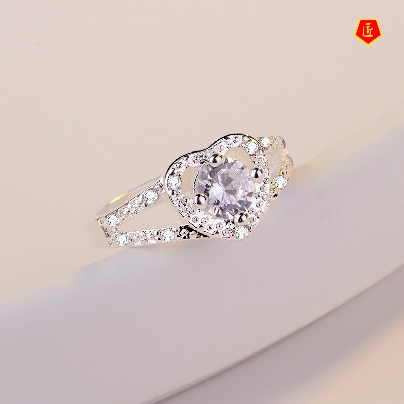 [Ready Stock]Fashion Heart-Shaped Diamond Ring Simple and Elegant