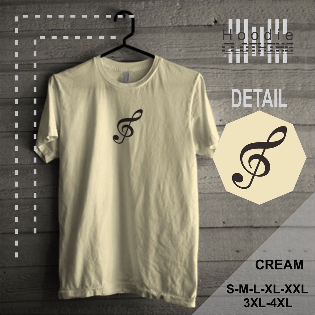 Kaos Pria Distro Baju Cowok Keren Motif Gambar Not Warna Cream Lengan Pendek Original Murah