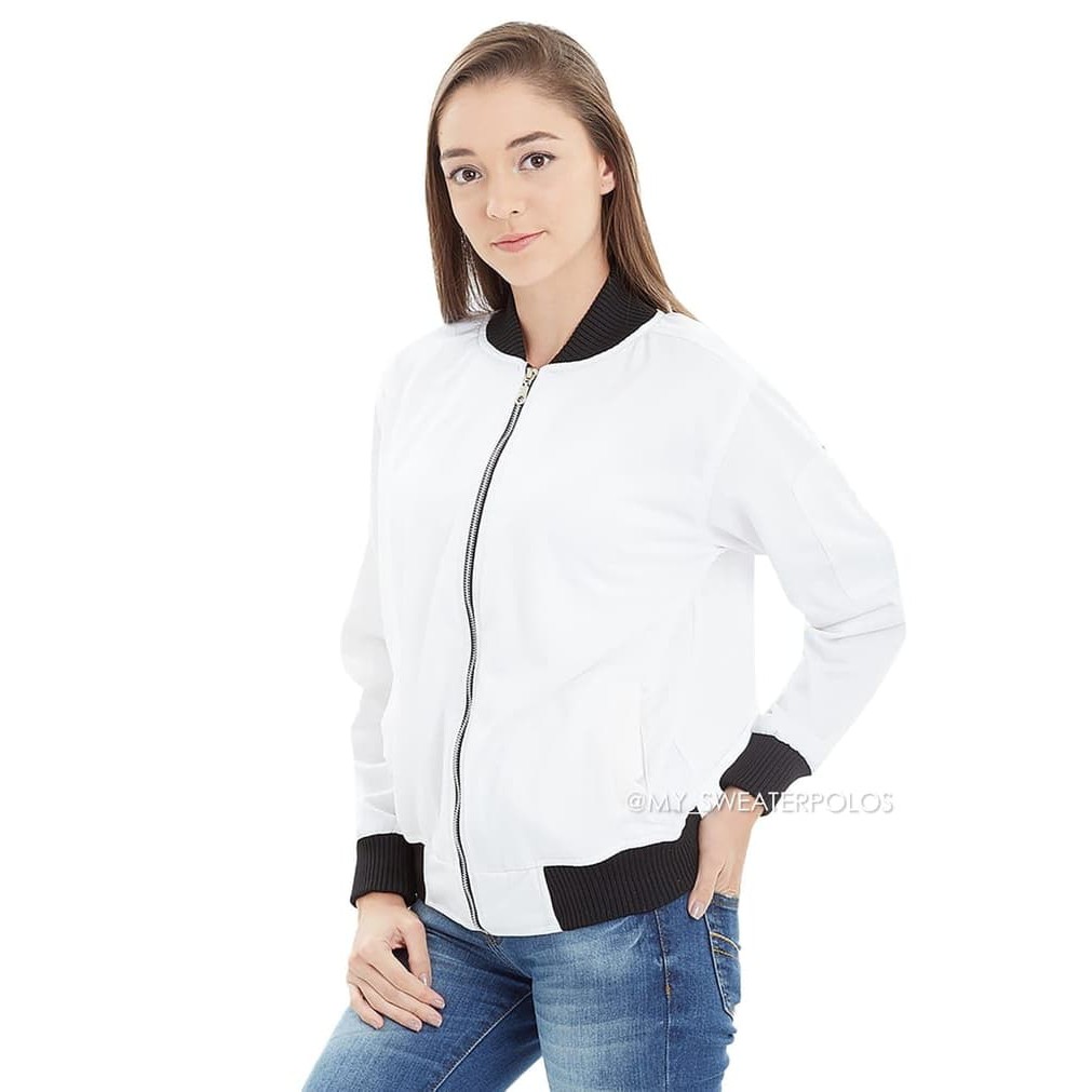 Jaket Bomber Polos Pria Bomber Bolak Balik Laki Pria Wanita Pere FU564 Jaket Bomber Lotto Putih Pr