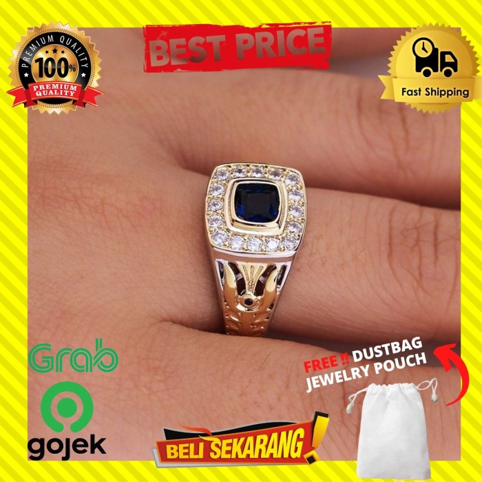 CINCIN PRIA BATU SAFIR BIRU MIX EMAS STAINLESS ANTI KARAT TOPAZ C169