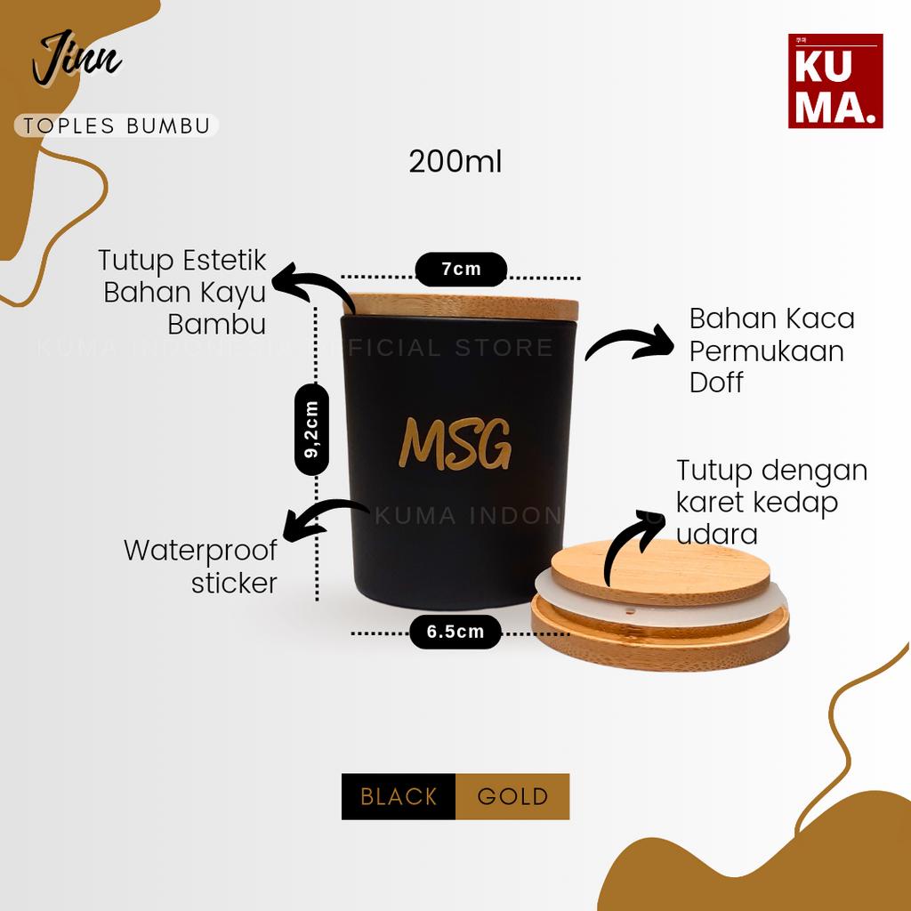 KUMA Jinn Toples Bumbu Dapur Kaca 200ml Tutup Kayu Bambu Black Gold Aesthetic Bahan Keramik Kaca Bamboo