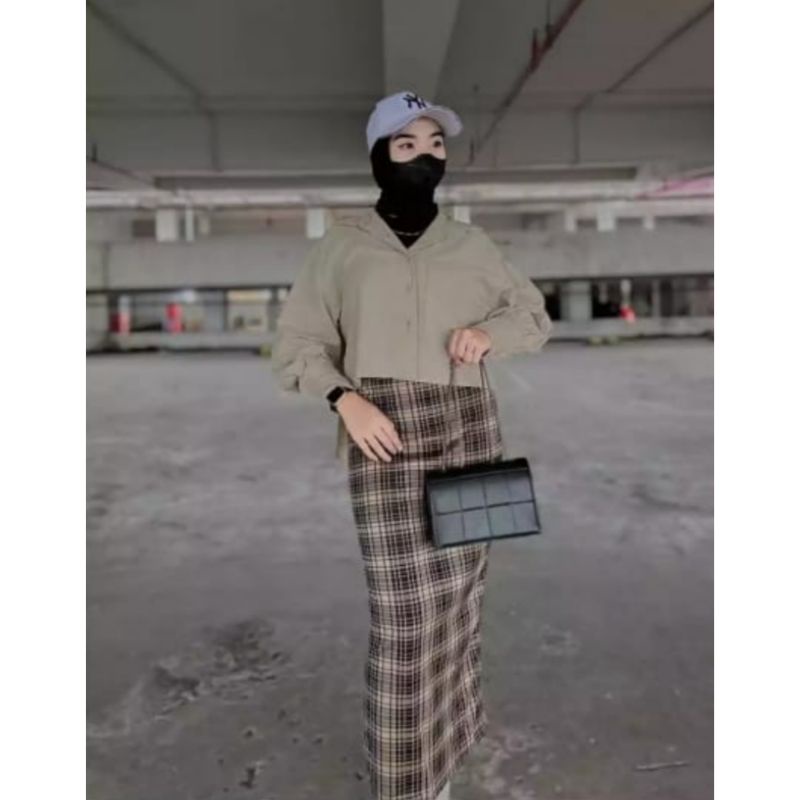 ROK SPAN TARTAN PREMIUM / ROK SKIRT SPAN DEWASA /TERBARU ROK SPAN TARTAN KOTAK 2022 /ROK PANJANG KOREAN STYLE-Milo