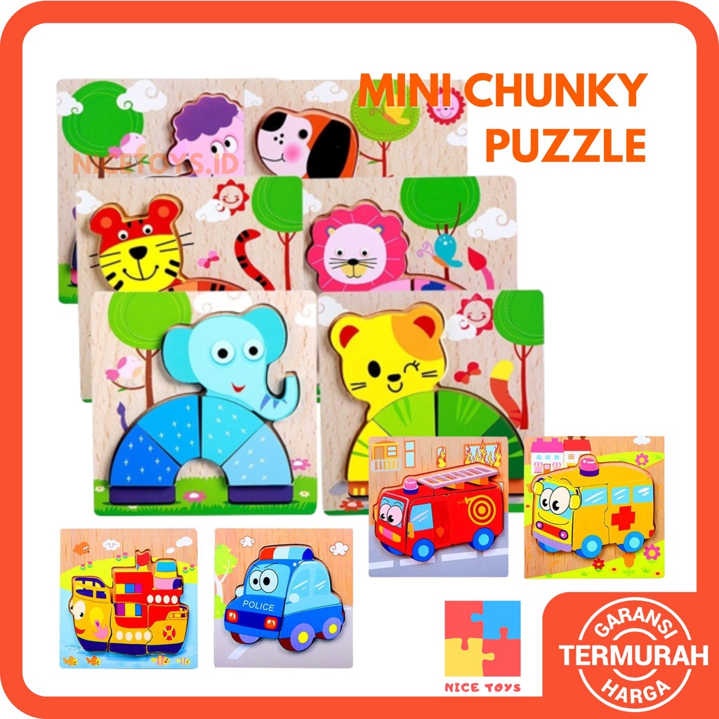 Mini Chunky Puzzle Wooden Puzzle Anak Puzzle Kayu Jigsaw Puzzle 3D Mainan Balita Mainan Edukasi