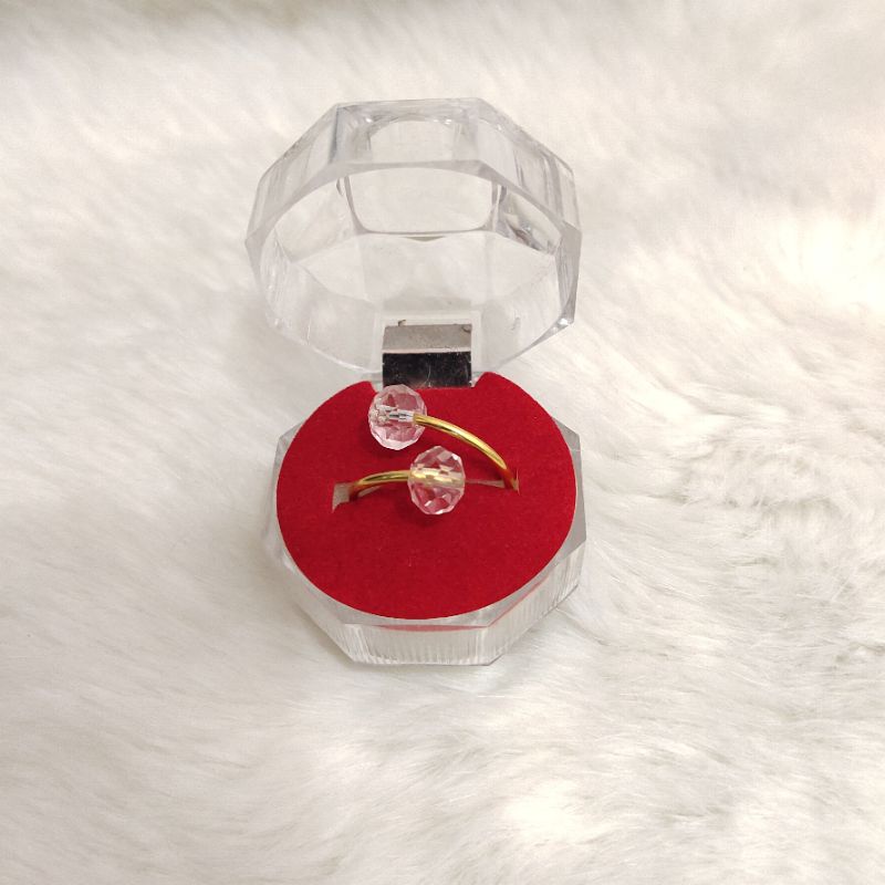 Cincin lilit kristal pink lapis emas