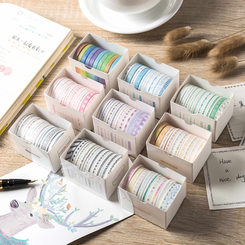 Washi Tape Motif 10pcs/Set Washi Masking Tape Lucu Selotip Solatip Isolasi Lakban Kertas DIY Planner Journal Scrapbook Diary