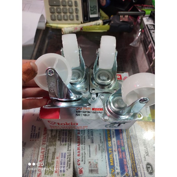 roda gepeng nilon  HIDUP pvc putih 2inci TOKIO 1set isi 4pcs