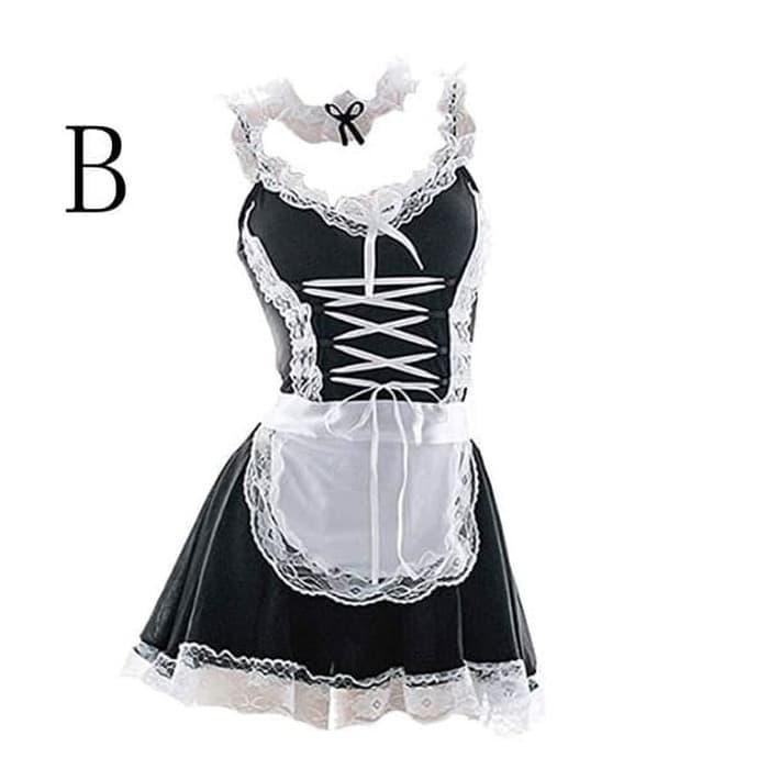 SERAGAM SEXY COSPLAY ANIME APRON PAKAIAN SET LINGERIE A312 - HITAM B, FREE 
