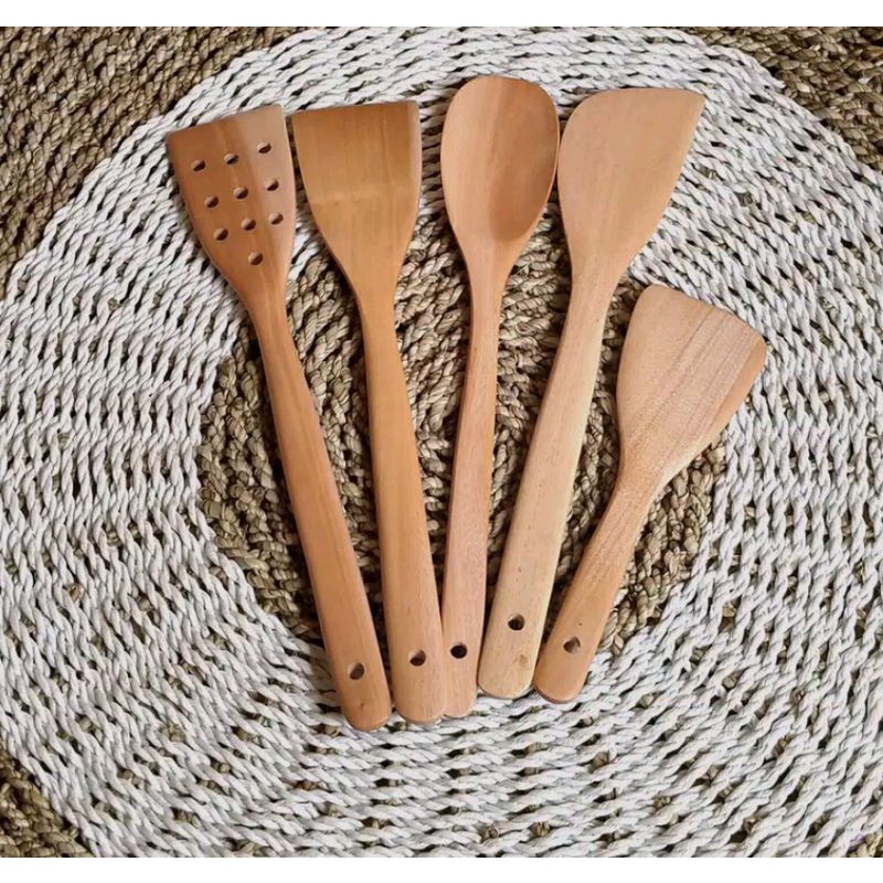 1 Set (Isi 5) Sutil, Solet, Spatula, Sendok Sayur, Centong, Bahan Kayu Mahoni Berkualitas