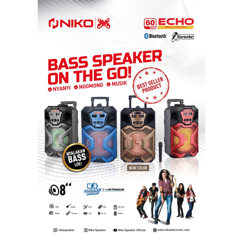 Niko Speaker Trolley ECHO8 Speaker Bluetooth Portable 8 Inch