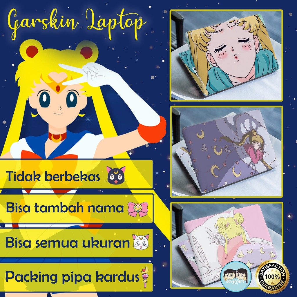 Garskin Laptop Stiker Anti Gores Full Body Sailormoon Custom 10 12 13 14 15 inch Universal Untuk Sem