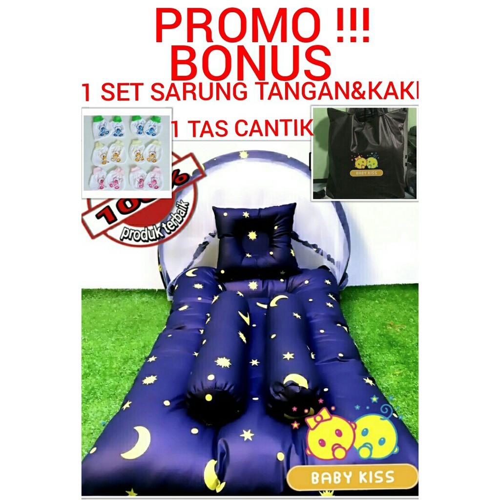 Perlengkapan Tidur Bayi Anti Nyamuk | Kasur Bayi Set Kelambu Lipat Portable |  Tempat Tidur Bayi New